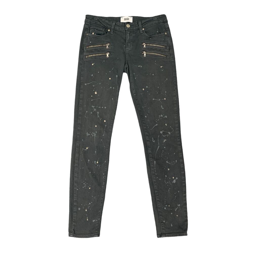 Paige Edgemont Skinny Jeans Womens 28 Gray Stretch Paint Splatter Paint Splatter